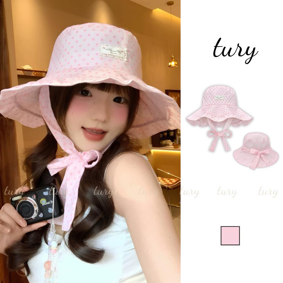 Mũ Bucket Nữ - Tury - Nón Rộng Vành Phối Chấm Bi Viền Bèo Dễ Thương Tone Hồng - NV130