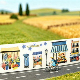ENWEI 50mm * 2m 1 Cuộn [Dòng thị trấn quyến rũ] Cửa hàng cà phê City Street Blue Flower Shop Chủ đề nhà Cuộn nhãn dán tái chế cho tạp chí Album ảnh