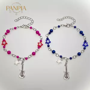 PNPIA- Mới Hợp Thời Trang Y2K Cặp Đôi Vòng Tay Dành Cho Nữ Cô Gái Rỗng Pentagram Guitar Mặt Dây Chuyền Đính Hạt Vòng Tay Bạn Bè Món Quà Trang Sức