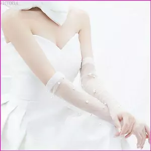 VIC Nữ Bé Gái Mùa Hè Chống Tia UV Găng Tay Ruched Lưới Vải tuyn Ngọc Trai Đính Hạt Màu Trơn Ngón Găng Tay Cho Đám Cưới Opera P