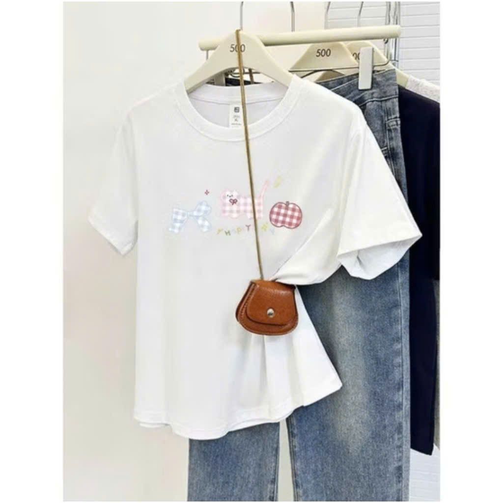 Áo thun nữ 3158 cotton khô, áo thun nam nữ form rộng mẫu -hình QUẢ TÁO -quanaouniusex94