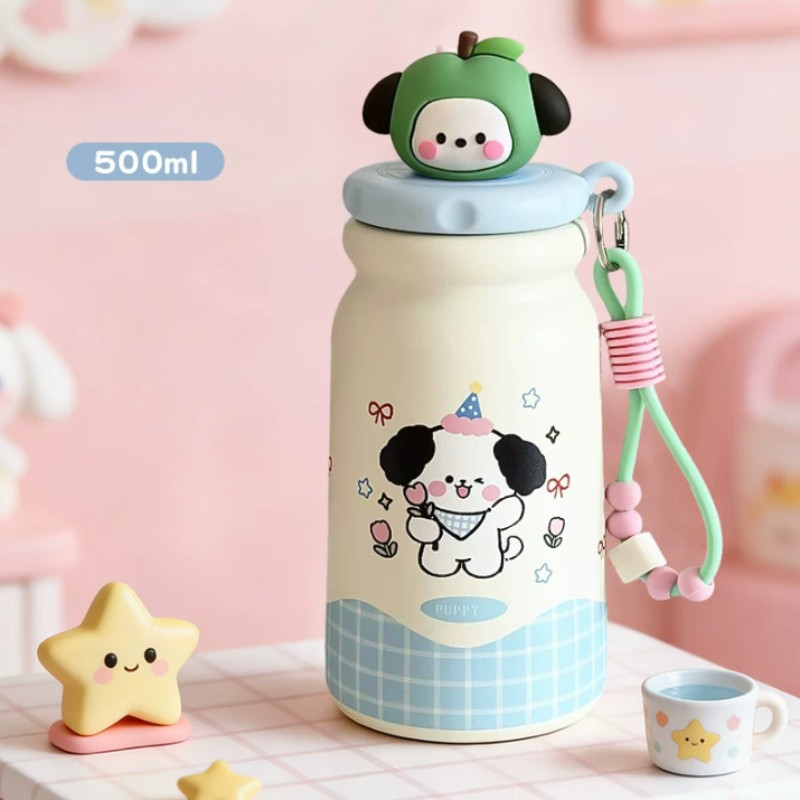 Bình Nước Giữ Nhiệt Táo 500ml Đáng Yêu,Có Ống Hút Và Lọc Dành Cho,Inox 316 An Toàn,Cho Bé đi Học