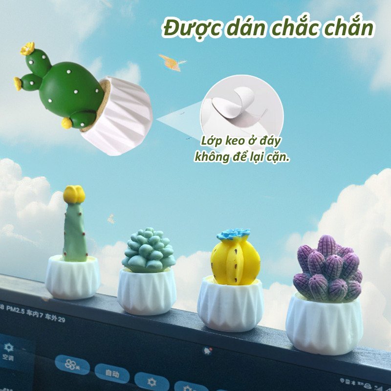 mô hình xương rồng mini sen đá trang trí taplo xe hơi để bàn nhựa chống nắng dễ thương