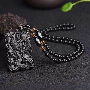 Đen Thần Tài Quan Vũ Quan Quan Quan Ân Vòng Cổ Hai Mặt Khắc Giả Sâu Quan Công Mặt Dây Chuyền Áo Len Nam Vòng Cổ