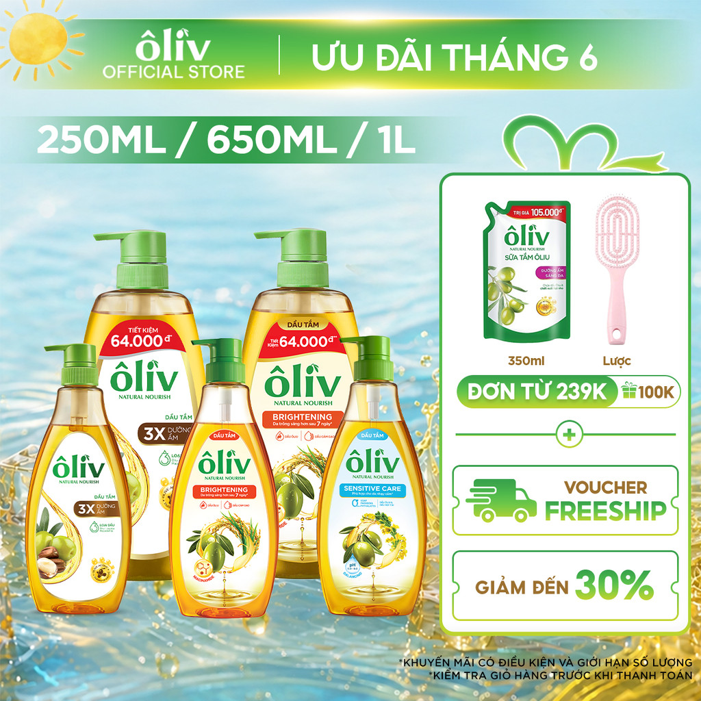 Dầu Tắm ÔLIV 3X Dưỡng Ẩm/Dưỡng Sáng Da/Dành Cho Làn Da Nhạy Cảm 250ML/650ML/1L