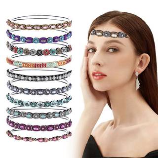 AqToCna Pha Lê Ngọc Cương Bohemian Phụ Kiện Tóc Kim Cương Giả Đính Hạt Băng Đô Quấn Tóc Co Giãn Phong Cách Hàn Quốc AqToCna