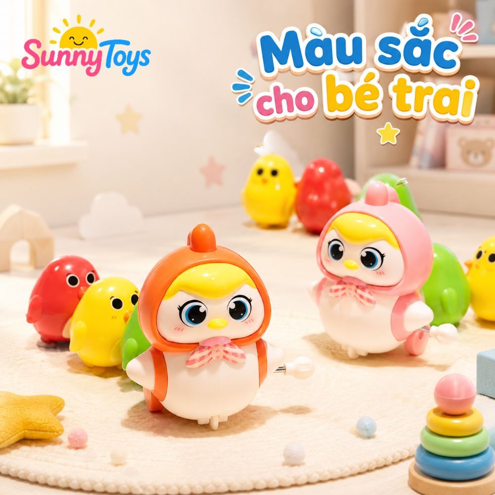 Bộ 4 Gà Con Vặn Cót SunnyToys - Đồ Chơi Nam Châm Nối Đuôi Xoay 360 Độ Cho Bé