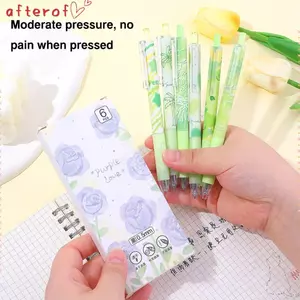AFTEROF 6 Cái / bộ Bút Bi, Bút Chữ Ký Bướm Hoa Hồng Mực Đen, Văn Phòng Phẩm Viết Mịn Chất Lượng Cao Với Kẹp Loại Bấm Bút Gel Văn Phòng Trường Học