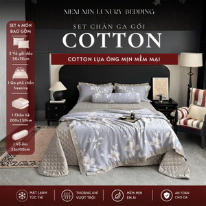 Bộ chăn hè ga chần Cotton Lụa 5 món kèm gối ôm Memminbedding Luxury siêu trơn, siêu mềm mại