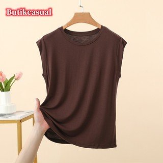 Áo thun nữ modal trơn mùa hè mới tay ngắn mỏng áo sơ mi dáng rộng thông thường Áo đa năng L 2XL