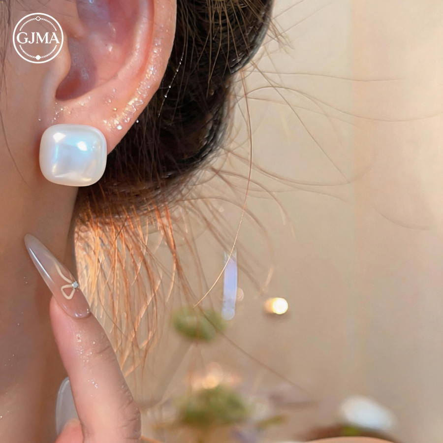 Bông tai ngọc trai vuông bằng kim bạc Phụ kiện cao cấp đa năng thanh lịch