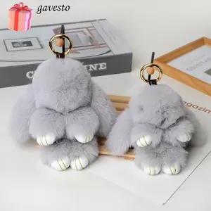 Móc chìa khóa thỏ GAVESTO, Móc khóa thỏ lông xù Pompon, Mặt dây chuyền túi lông thỏ nhân tạo mềm mại