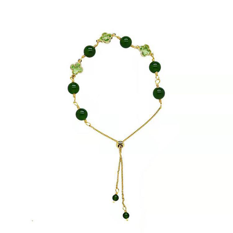 Vòng tay nữ cỏ bốn lá may mắn chalcedony màu xanh lá cây