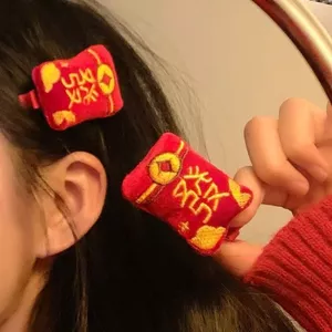 Năm Mới May Mắn Phong Bì Màu Đỏ Kẹp Tóc Lễ Hội Dễ Thương Kẹp Tóc Mũ Đội Đầu Cô Gái Sáng Tạo Mỏ Vịt Kẹp Trước Bên OCDZ