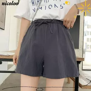 Quần short vải lanh Cotton NICOLOO, Quần short nữ ống rộng lưng cao, Quần short tập luyện dáng rộng chữ a thoải mái dành cho nữ