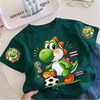 Áo Thun Trẻ Em Bé Trai Gái In Yoshi Bóng Đá Thái Lan, Áo Bông Ngắn Tay Hè Phong Cách Mario Size 3-12 Tuổi COD