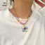 Mặt dây chuyền hoa đính cườm đầy màu sắc hai lớp Nelace cho bé gái Phụ nữ Hạt thủ công Choker Bohemian Nelace Món quà trang sức [Mina]