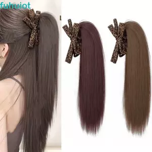 FUHUIOT Nơ Vuốt Kẹp Tóc Giả Đuôi Ngựa, Bộ Tóc Đuôi Ngựa In Hình Da Báo Tổng Hợp Thanh Lịch, Hợp Thời Trang Với Kẹp Kẹp Tóc Giả Dài Thẳng Lớp Đuôi Ngựa Cho Nữ