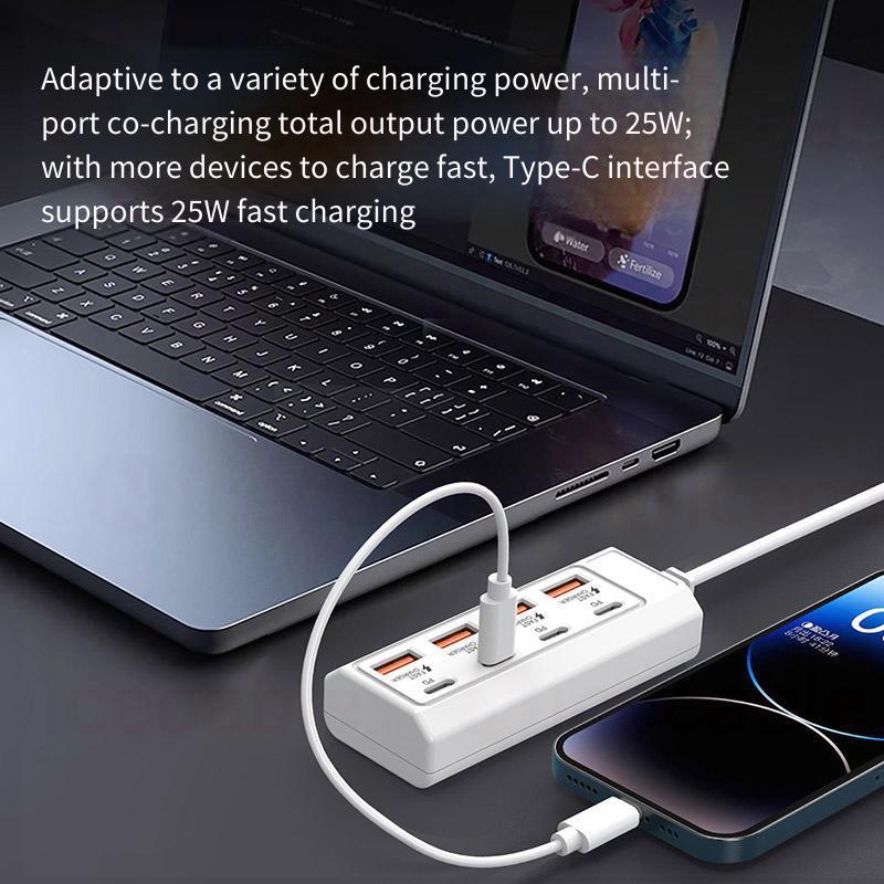 Bộ chuyển đổi điện 25W 8 trong 1 4USB + 4Type C sạc nhanh an toàn, dùng cho ổ cắm, sạc dự phòng, laptop