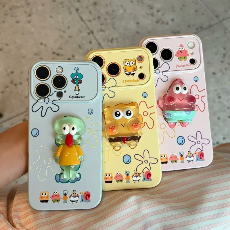 Vỏ điện thoại iPhone búp bê Spongebob ba chiều siêu dễ thương Vỏ cao su mềm iP - 11/12/13/14/15/16/17/Plus/Air/Pro/Max