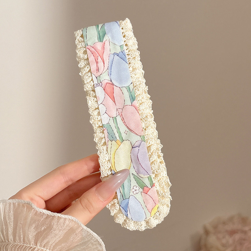Băng đô Velcro hoa và hoạt hình nhiều mẫu tươi mát, Băng đô chống trượt viền ren để chăm sóc da mặt, trang điểm, Phụ kiện tóc thường ngày dành cho nữ