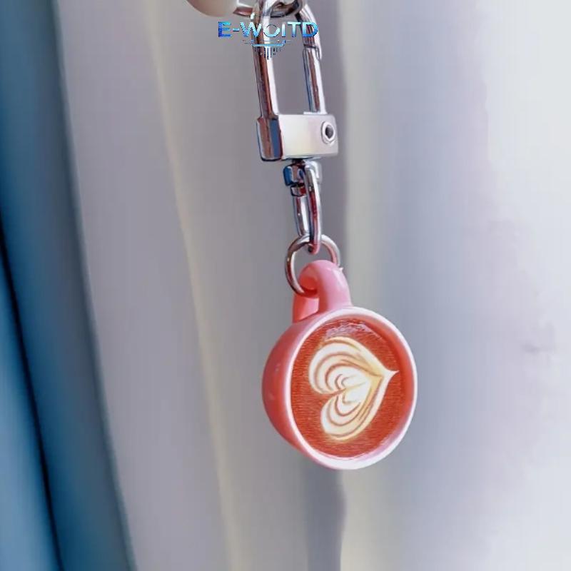 E-WOITD Cà Phê Móc Khóa Bộ 4 Trái Tim Dễ Thương Latte Cup Túi Charm Thời Trang Mặt Dây Chuyền Quà Tặng Cho Nữ Bạn Bè E-WOITD