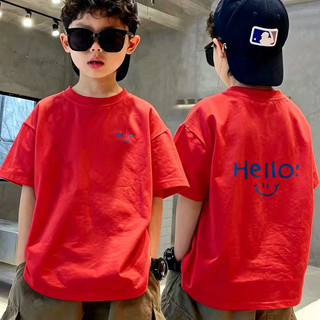 Áo thun bé trai ngắn tay in chữ Hello và cười, cotton mềm thoáng khí, thời trang cho bé đi học đi chơi