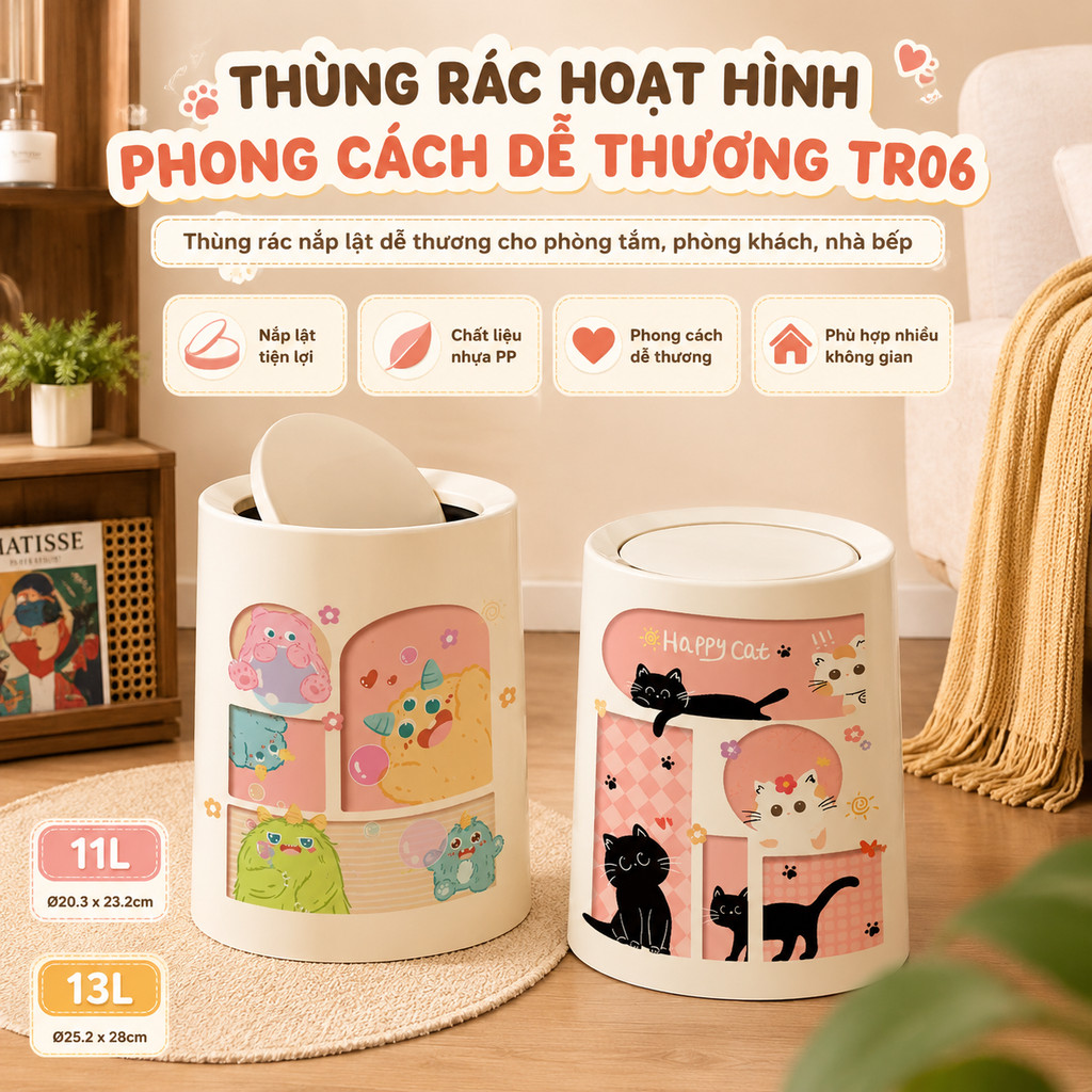 𝐂𝐌𝐀𝐑𝐓.𝐆𝐢𝐚 𝐝𝐮̣𝐧𝐠 Thùng Rác Hoạt Hình Phong Cách Dễ Thương TR06 | BigBuy360 - bigbuy360.vn