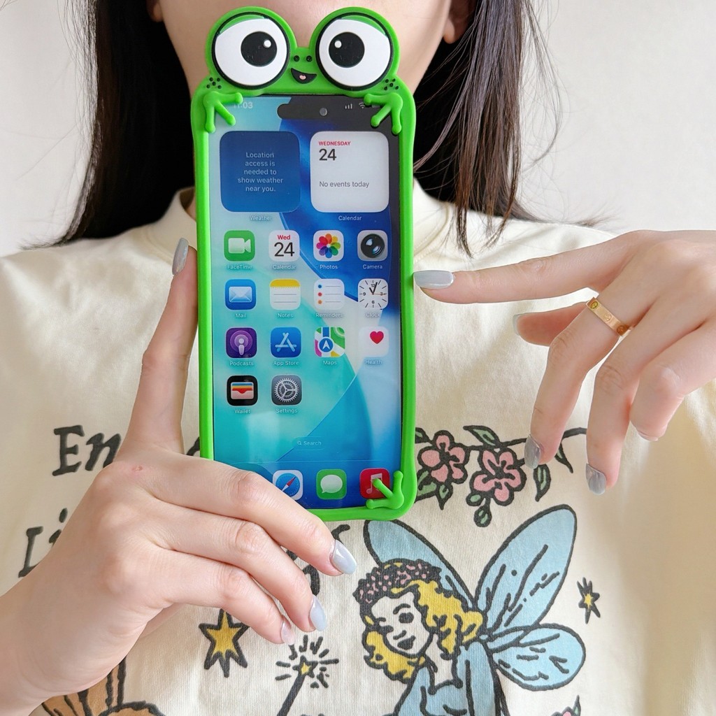 Ốp Điện Thoại Ếch Mắt Lớn iPhone17promax Thích Hợp Cho Apple 15 / 14 Vỏ Bảo Vệ 16pro Silicone Dễ Thương