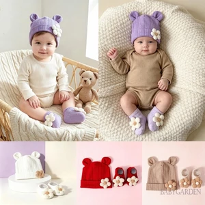 0-12 tháng Bé Gái Trang Trí Hoa Công Chúa Mũ Bò Mềm + Tất Mắt Cá Chân
