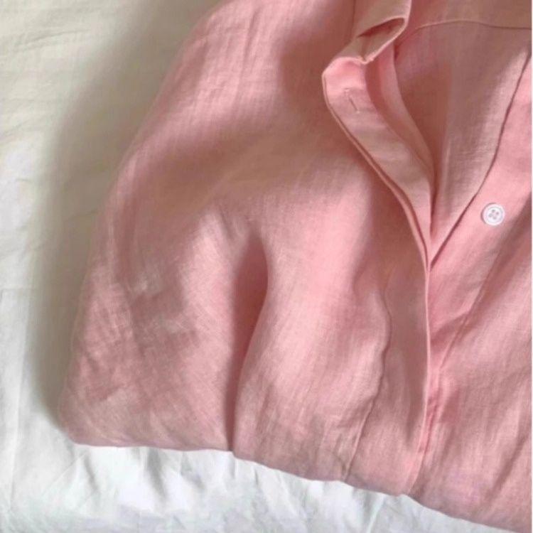 [Hàng mới về] Áo khoác sơ mi màu hồng Tencel Nữ mùa hè Phong cách lười biếng Cổ áo Polo chống nắng mỏng dáng rộng hàng đầu