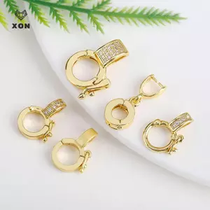 2 Chiếc 18K Mạ Vàng dát Zircon Kết Nối Khóa Đồng Thau Mặt Dây Chuyền Bail Khóa Trang Sức Làm DIY Handmade Nelace Làm [Mina]