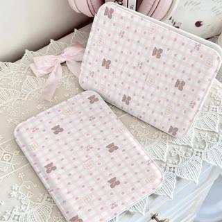 Gương gấp caro hồng gấu, gương trang điểm mini tiện lợi cho nữ