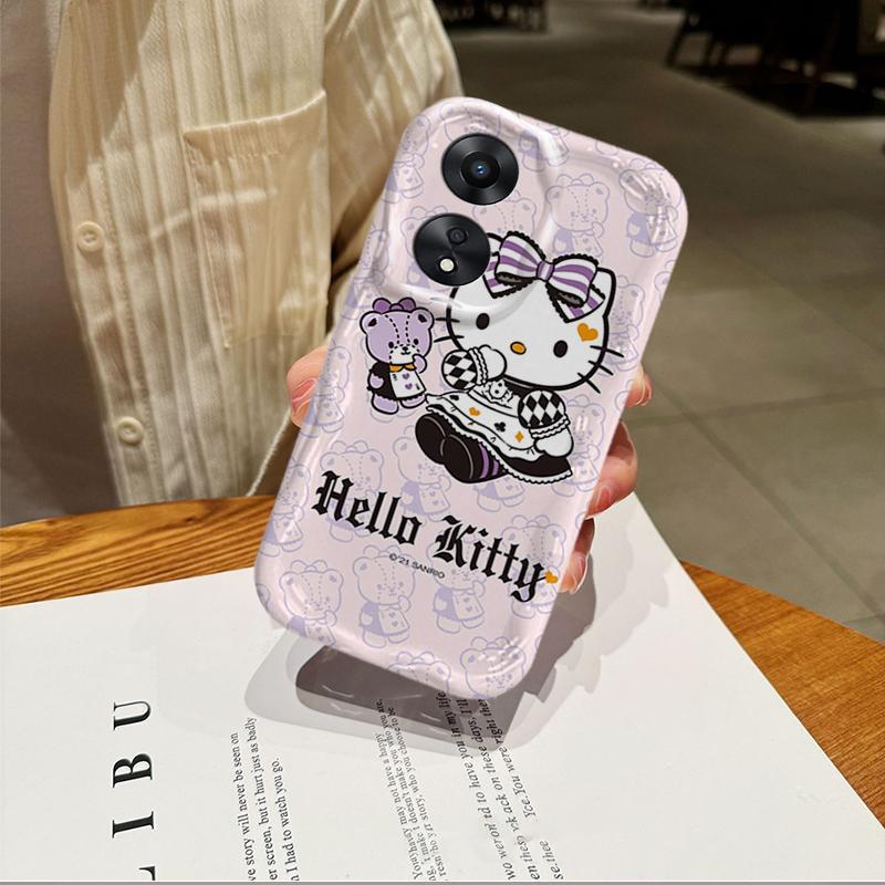 Ốp Silicon Hoạt Hình Cho OPPO A18 A38 A58 A60 A17 A17K 4G 3D Điện Thoại Thông Minh Mềm TPU Kitty Sinh Viên Ốp Lưng Chống Sốc