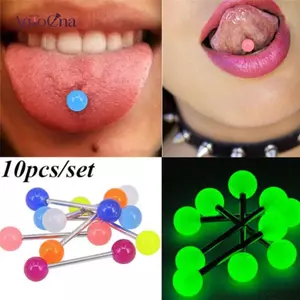 AqToCna 10 Cái / bộ Bóng Dạ Quang Barbell Stud Lưỡi Nhẫn Thanh Cơ Thể Xuyên Trang Sức AqToCna