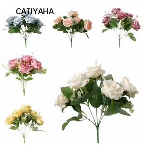 Hoa nhân tạo CATIYAHA, 5 đầu mô phỏng hoa mô phỏng, cầm tay giống như thật Đồ dùng dự tiệc hoa hồng lụa