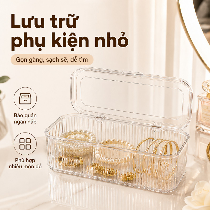 Hộp Đựng Đồ Trang Điểm Trong Suốt Bằng PET Cao Cấp – Dung Tích Lớn, Chống Bụi, Giải Pháp Sắp Xếp Gọn Gàng Cho Bàn Phấn