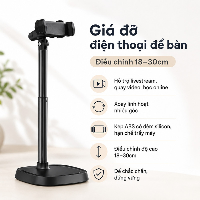 Giá đỡ điện thoại,360° Xoay,tùy chỉnh cao độ, góc quay,Chất liệu hợp kim nhôm,lý tưởng để quay video và phát trực tiếp