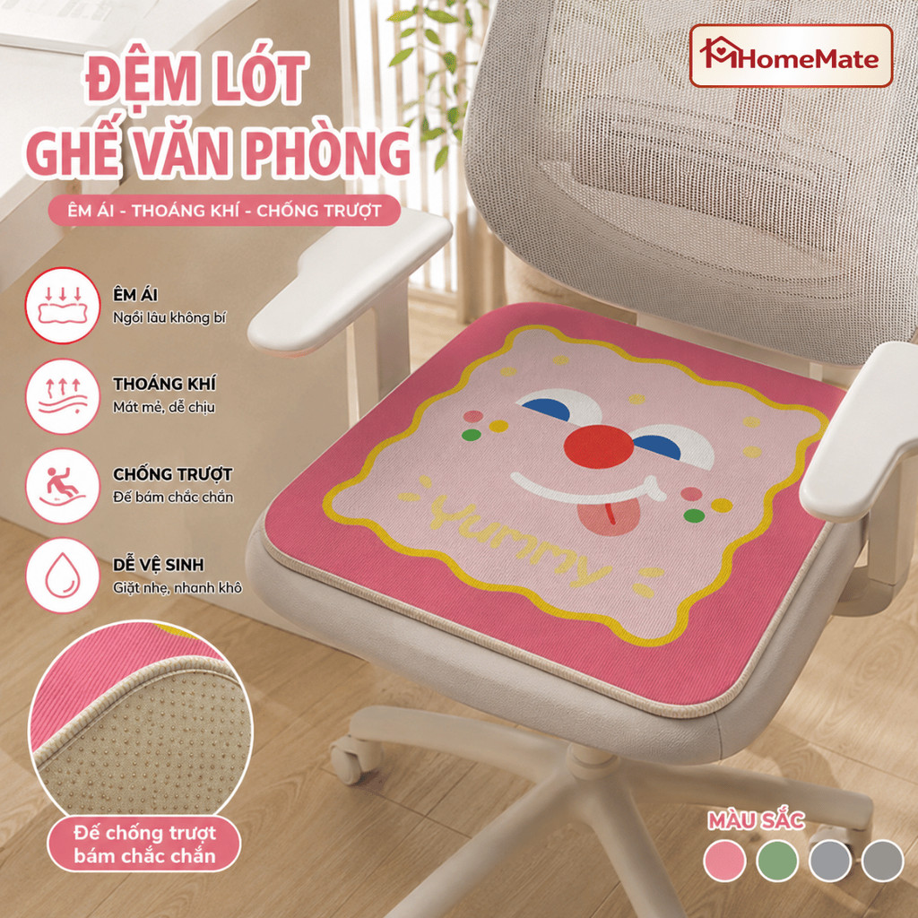 Đệm Lót Ghế Văn Phòng HomeMate Hình Hoạt Hình 3D Dễ Thương, Đệm Ngồi Êm Ái Thoáng Khí Chống Trượt