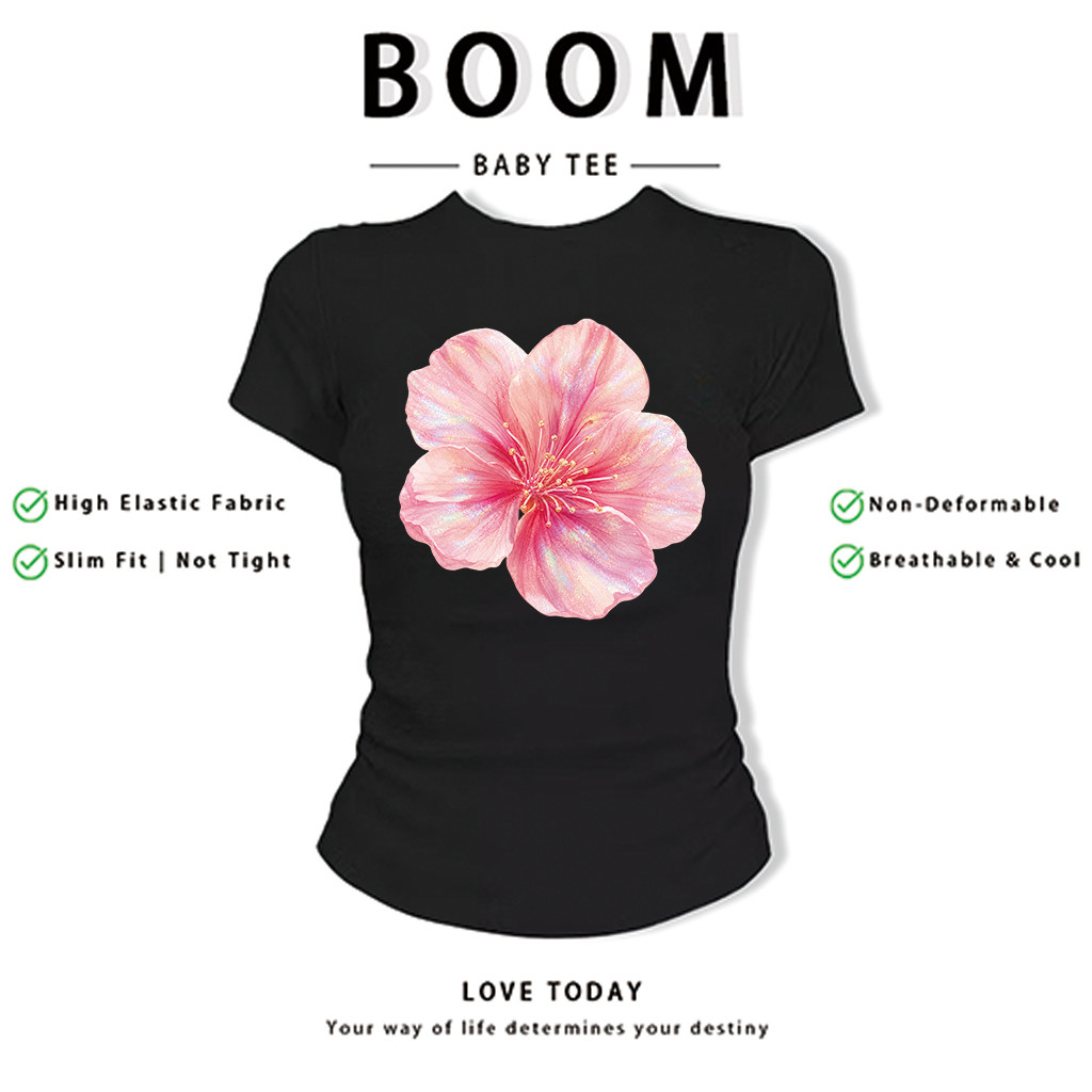 BOOM Áo Baby Tee Nữ Cotton Ôm Body-Áo Thun Ngắn Tay Y2K In Hình PhongCách Mùa Hè, Cổ Tròn Hàng Đầucách hàn quốc phong&34