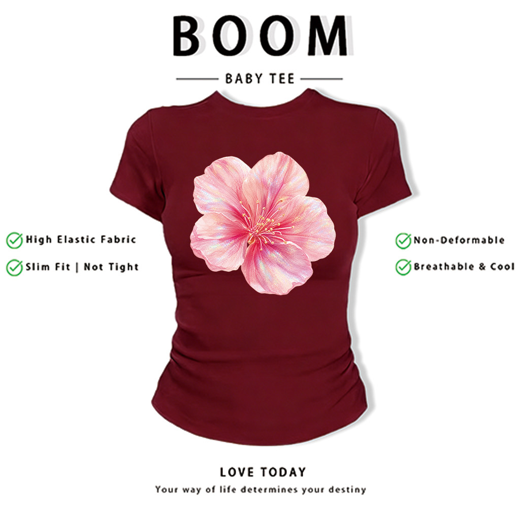BOOM Áo Baby Tee Nữ Cotton Ôm Body-Áo Thun Ngắn Tay Y2K In Hình PhongCách Mùa Hè, Cổ Tròn Hàng Đầucách hàn quốc phong&34