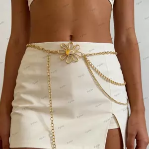 Thắt lưng xích thắt lưng PYCOU, Dây chuyền áo len kim loại phong cách dân tộc, Bông hoa rỗng kiểu Bohemian đa năng dành cho nữ Thắt lưng Phụ kiện trang trí cơ thể