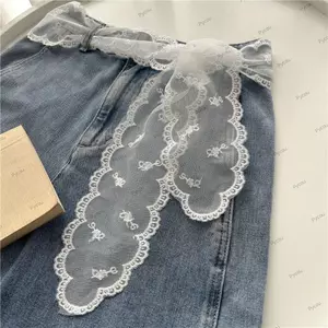 PYCOU Thắt Lưng Ren Ngọt Ngào, Hoa Thêu Thắt Lưng Trắng Dây Xích, Phong Cách INS Trang Trí Eo Thắt Nơ Ngọt Khăn Ngọt Trang Trí Cơ Thể Phụ Kiện