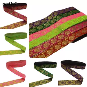 Ruy băng thêu SMILE, Dây vàng rộng 2,5cm lấp lánh, nhiều màu sắc phong cách dân tộc Màu vàng Dây phẳng viền ren để trang trí rèm nhà