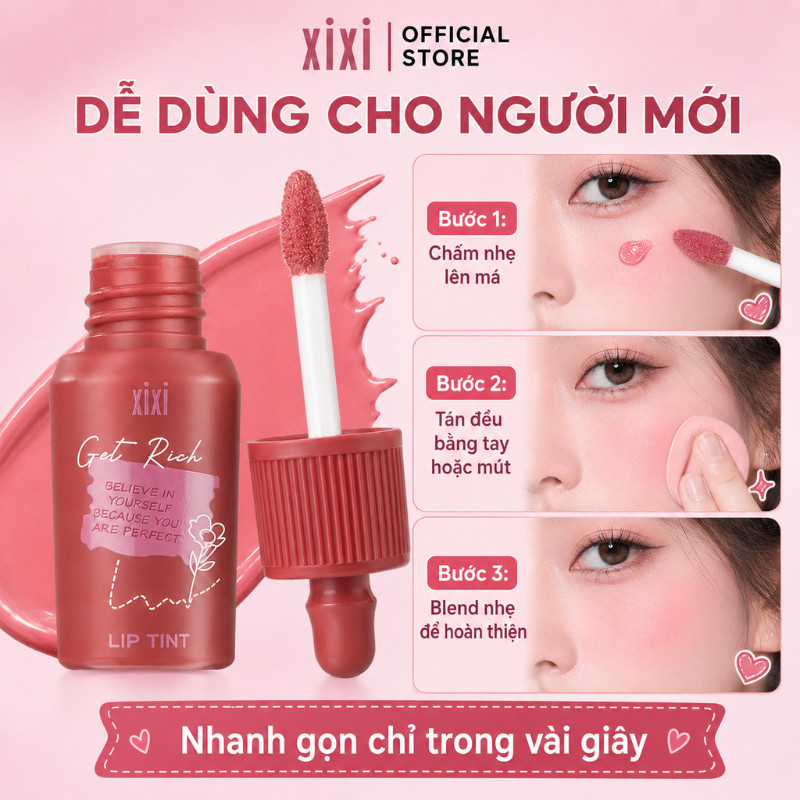 XIXI Kem Blush Tint – Soft Cloudy Finish · Xả tự nhiên · Blush lỏng lâu trôi D514