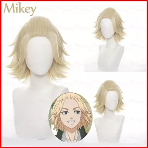 YB1 Tokyo Revengers - Mikey Tóc Giả Cosplay Chống Đỡ Tóc Ngắn Xoăn Tóc Vàng Tokyo Manji Gang Tóc Giả Trang Phục Anime Hal