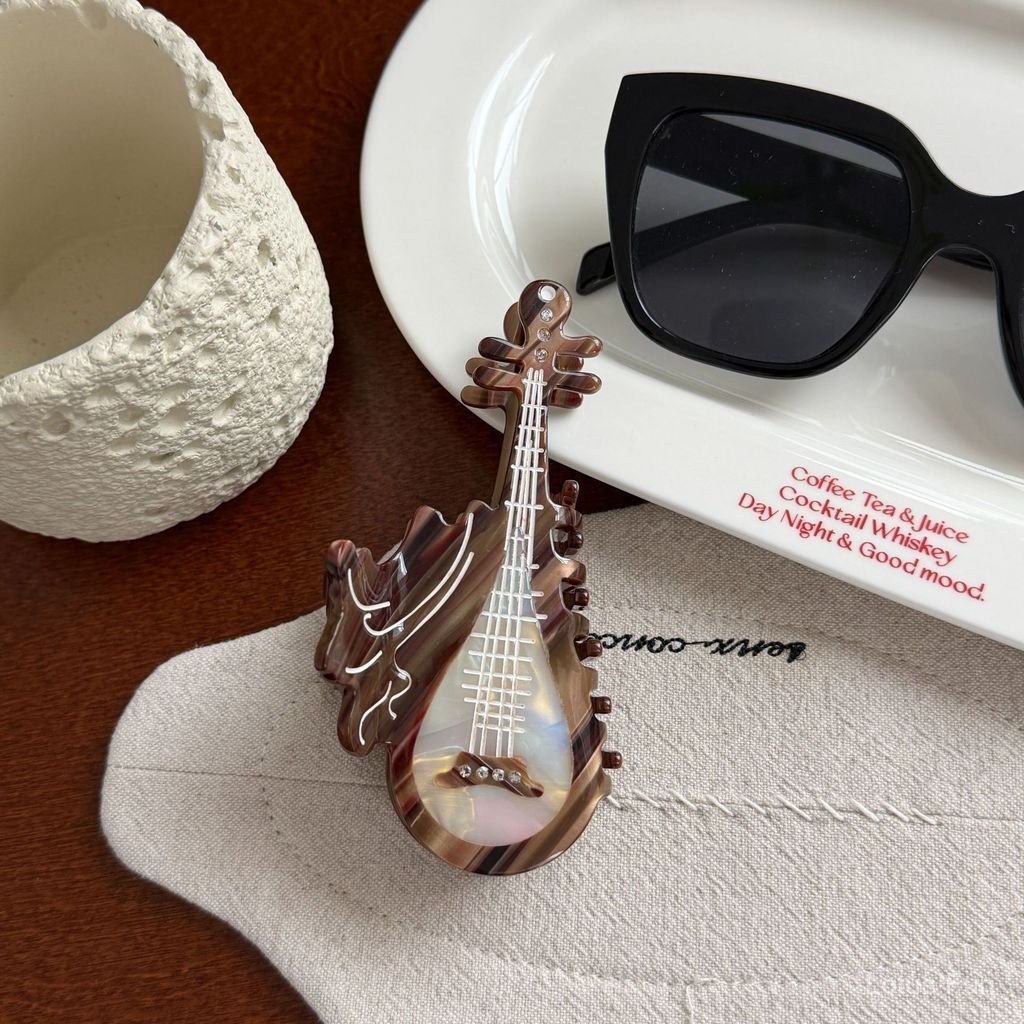 【New！】Phong Cách Trung Hoa Mới Phong Cách Trung Hoa Hợp Thời Trang Nhạc Cụ Acetate Kẹp Tóc Biwa/Đàn Tranh Tạo Kiểu Tấm Bun Cá Mập