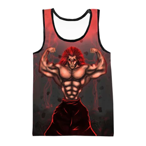 Áo ba lỗ không tay in họa tiết Grappler Anime 3D, Áo tập thể dục mềm thoáng khí, Quần áo dạo phố nam