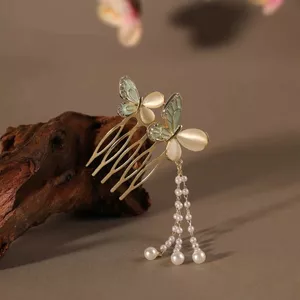 Tay Cầm Bướm Đôi _ Phong Cách Trung Hoa Mắt Mèo Bướm Chèn Lược Mới Phong Cách Trung Hoa Viền Cao Cấp Tóc Hàng Ngày Đơn Giản Phù Hợp Với Phụ Kiện Tóc 6.2