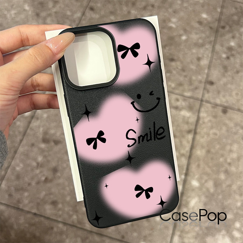Ốp lưng cho iPhone 17 16 Pro Max 15 14 13 12 11 Hình trái tim cười và nơ